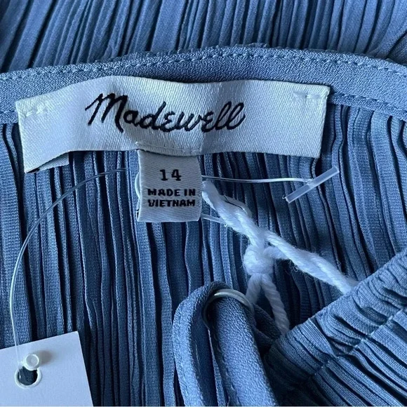 New! Madewell The Goldie Dress in Plissé Teapot Blue nwt 18959